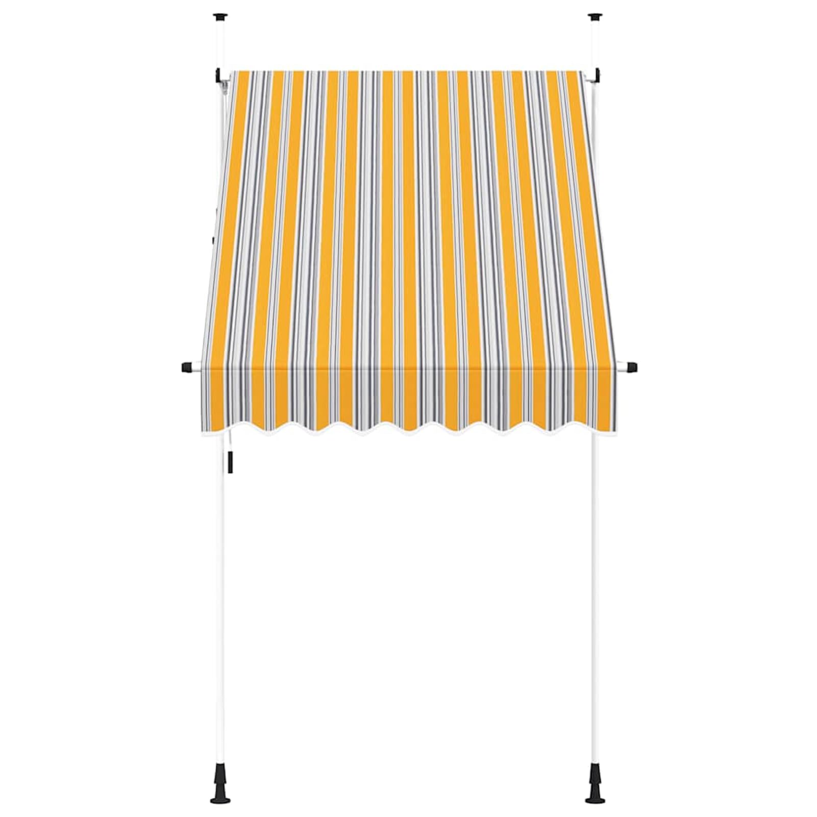 Wysuwana markiza balkonowa, obsługiwana ręcznie, 150 cm, żółto-niebieskie paski, bez wiercenia, z korbą ręczną, aluminiowa markiza odporna na promieniowanie UV, regulacja wysokości i działanie