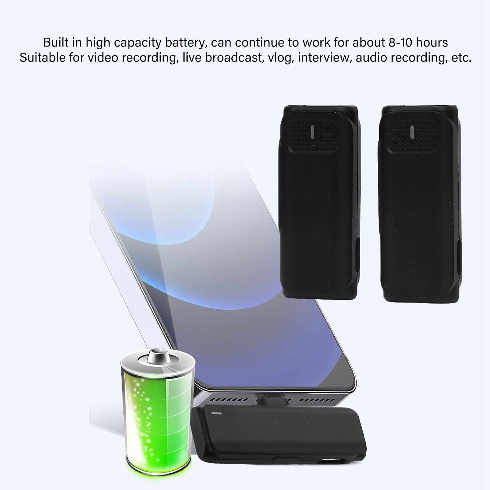 Bewinner Microfono Wireless Lavalier Wireless da 2 Pacchetti per Smartphone PC Fotocamera, Microfono Wireless con Cancellazione del Rumore, Ora di Lavoro di 8 Ore per la Registrazione