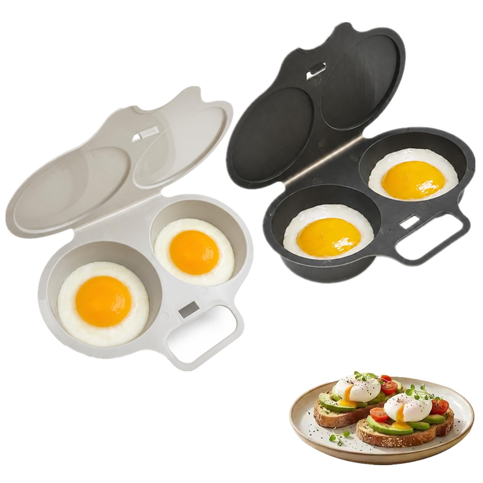 Microwave Egg Poacher With Lid & Handle, Dual Cavity Microwave Egg Poacher
