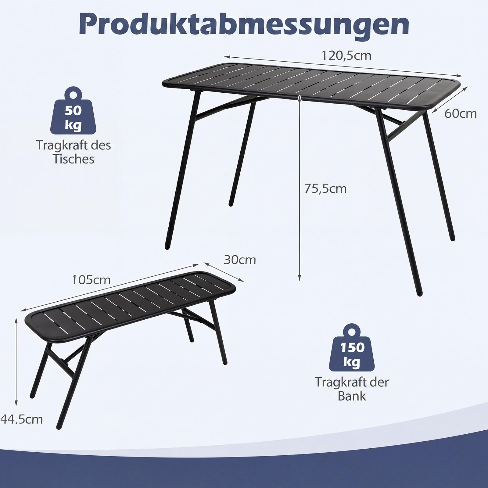 COSTWAY Zestaw mebli do piwa z metalu, 3-częściowy zestaw stołów piwnych, 2 x ławki piwne, 1 x stół piwny, 120 cm, zestaw do namiotu imprezowego, stół kempingowy, meble ogrodowe do ogrodu, na taras i