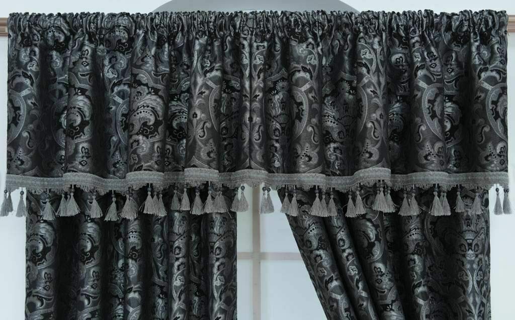 Householdfurnishing Curtain Pair Tieback Heavy Jacquard Pencil Pleat Pelmet (Grey, Pelmet 132 in)