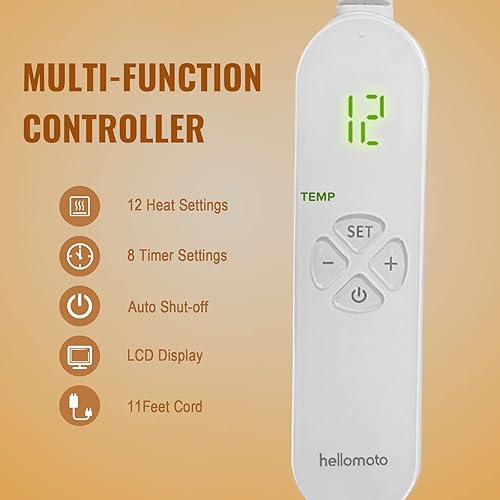 Miniatura 4 de HELLOMOTO Almohadilla térmica para aliviar el dolor, almohadilla térmica eléctrica para aliviar el dolor de espalda y calambres, 12 ajustes de calor