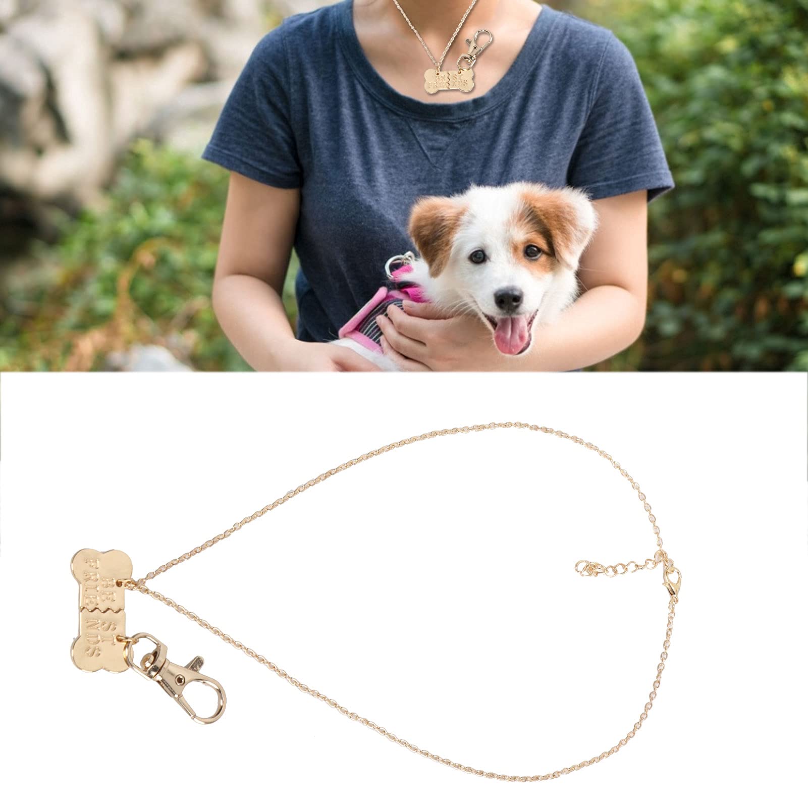 Gavigain Matching Pet Necklace Set, Dog Bone Pendant, Alloy, Comfortable Fit, for Dog and Cat Owners, Pet Lover Keepsake Gift (Set of Two-Petal Spliced ??pet Dog Bone Human)