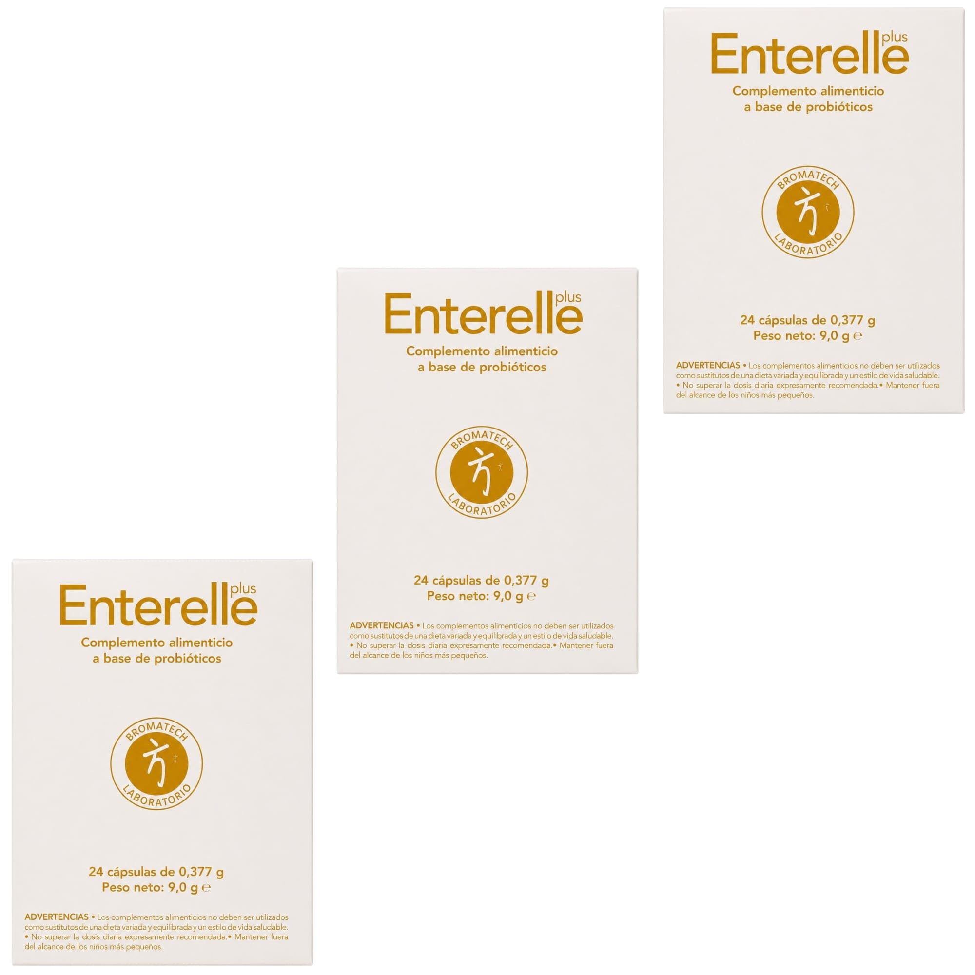 Bromatech Enterelle Plus - Pack Ahorro 3 x 24 Cápsulas - Limpieza de la Flora Intestinal con Saccharomyces Boulardii - Alivio Rápido de Diarrea, Gases y Disbiosis tras Antibióticos