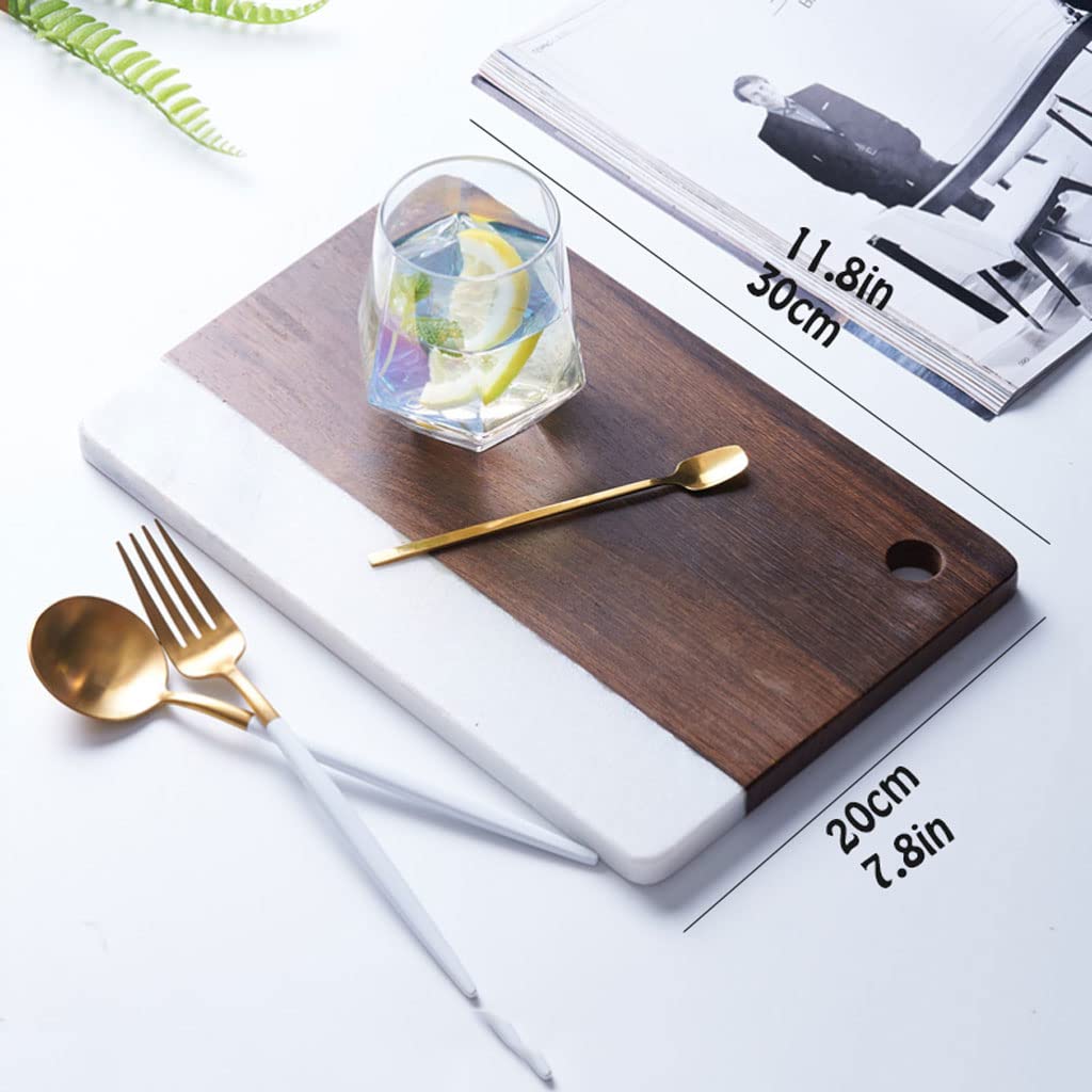 Planche à découper en marbre de qualité supérieure en bois massif et ardoise - Plateau de service rectangulaire blanc pour la cuisine et le divertissement