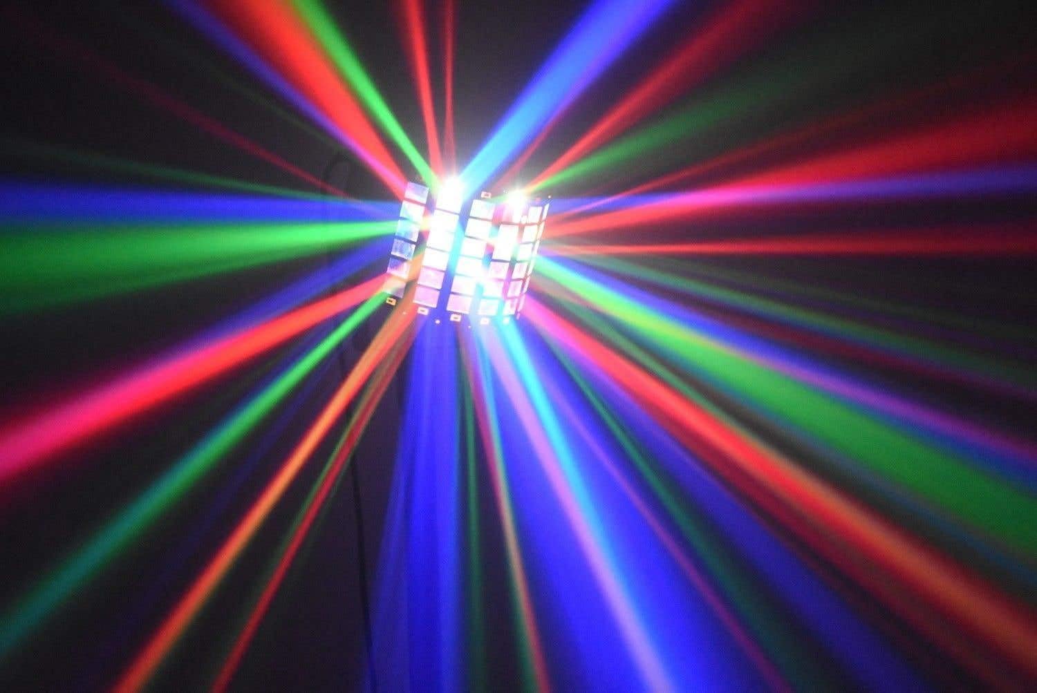 beamz Radical 2 • Effetto Luminoso 3in1 • 4X LED 3W RGBW • 4 Canali DMX • modalità Standalone • Effetto Derby, Laser e Strobo • Programmi Predefiniti • Telecomando Incluso • Laser Rosso/Verde