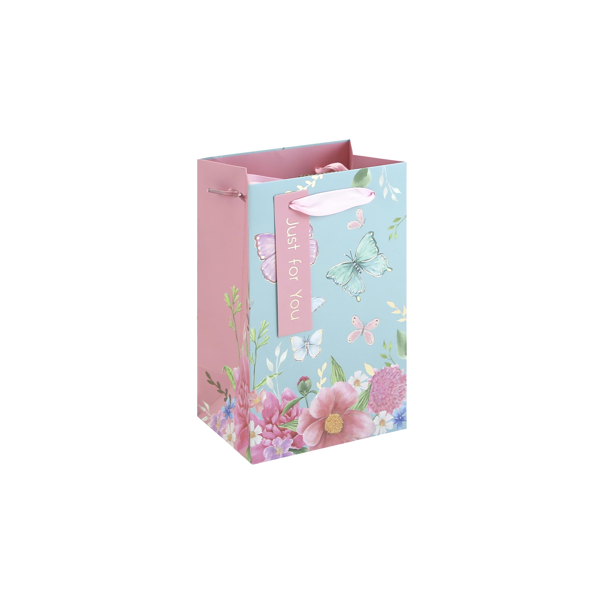 Eurowrap Floral Butterfly Small Gift Bags Pack of 3 – Present Bags with Watercolour Flowers, Foil Finish & Grosgrain Ribbon Handles – Gift Bags for Girls, Women, Birthday & Valentine’s Day — image 1