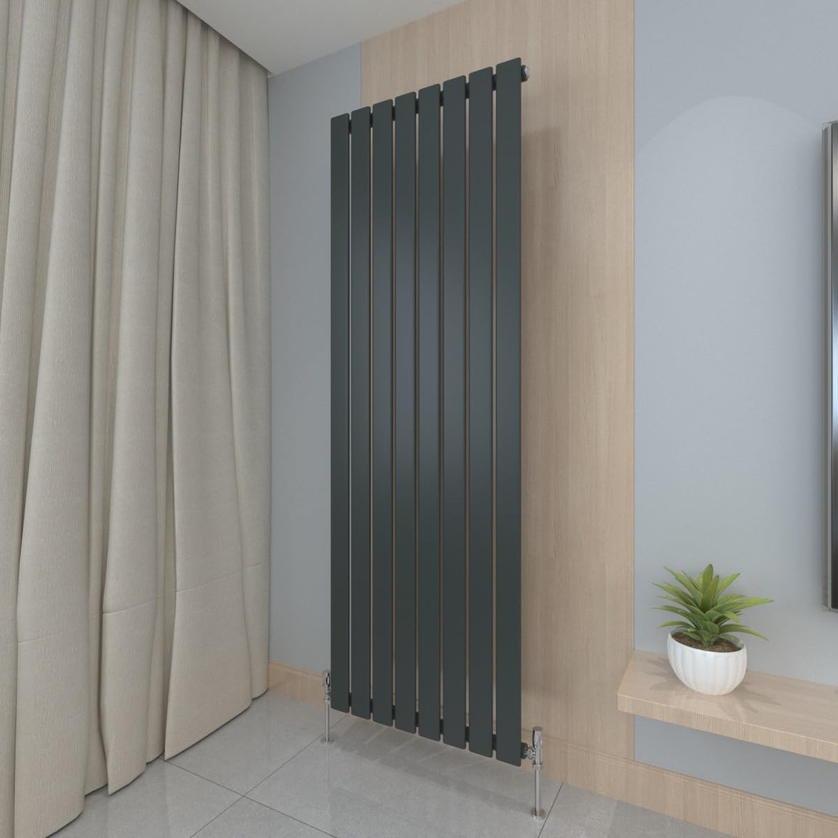 T&K 1800x544mm Vertical Radiator Anthracite Flat Panel Radiator Single Panel Designer Radiator Modern Central Heating Rad Tall Radiator