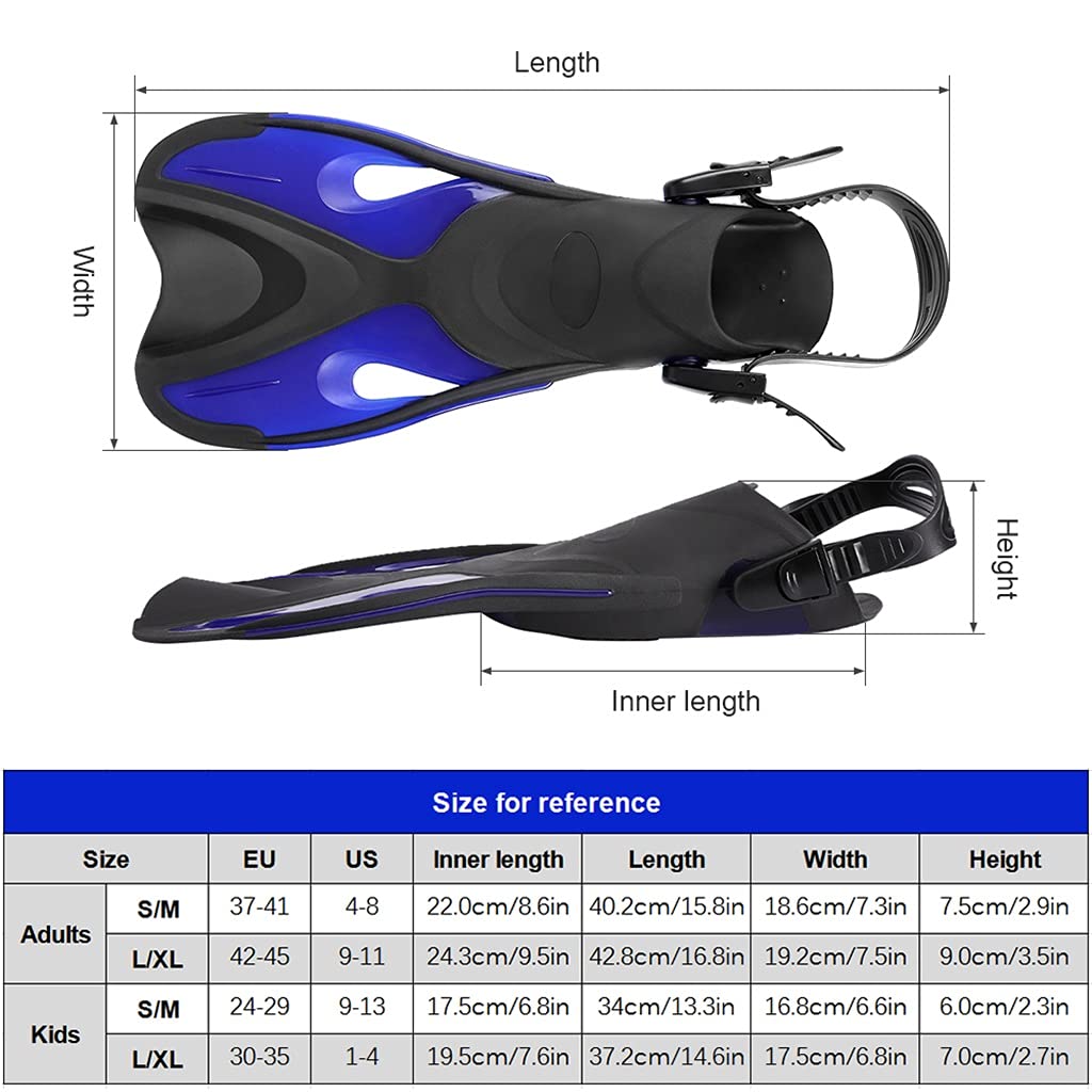 Pinne da Nuoto Antiscivolo for Bambini, con Cinturino Regolabile, Pinne da Immersione, Pinne da Nuoto con Tallone, Pinne for Snorkeling, Attrezzatura Subacquea