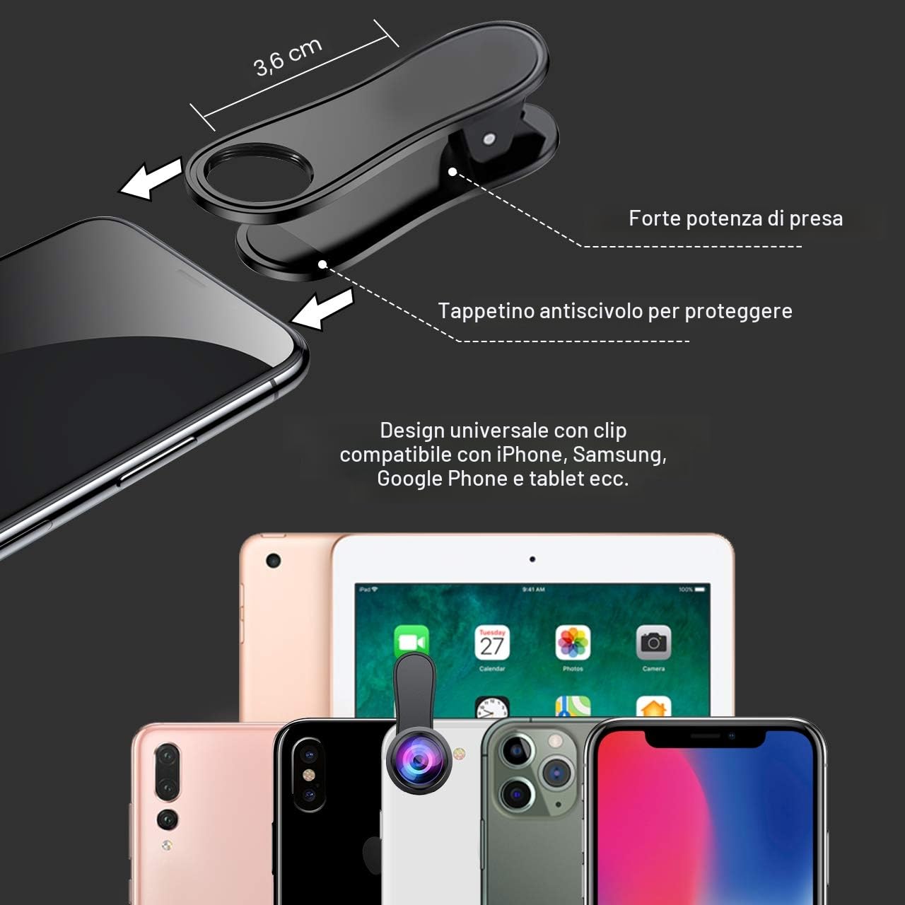KEYWING Kit obiettivo 3 in 1: fisheye 198°, super grandangolare 120° e macro 20x per smartphone iPhone, Samsung e Android