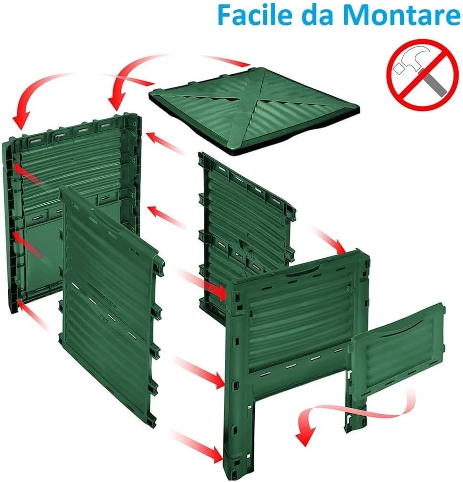 Compostiera da Giardino 300L in Plastica Verde, Resistente e Termica 15 611UbBpNkmL. AC SL1000