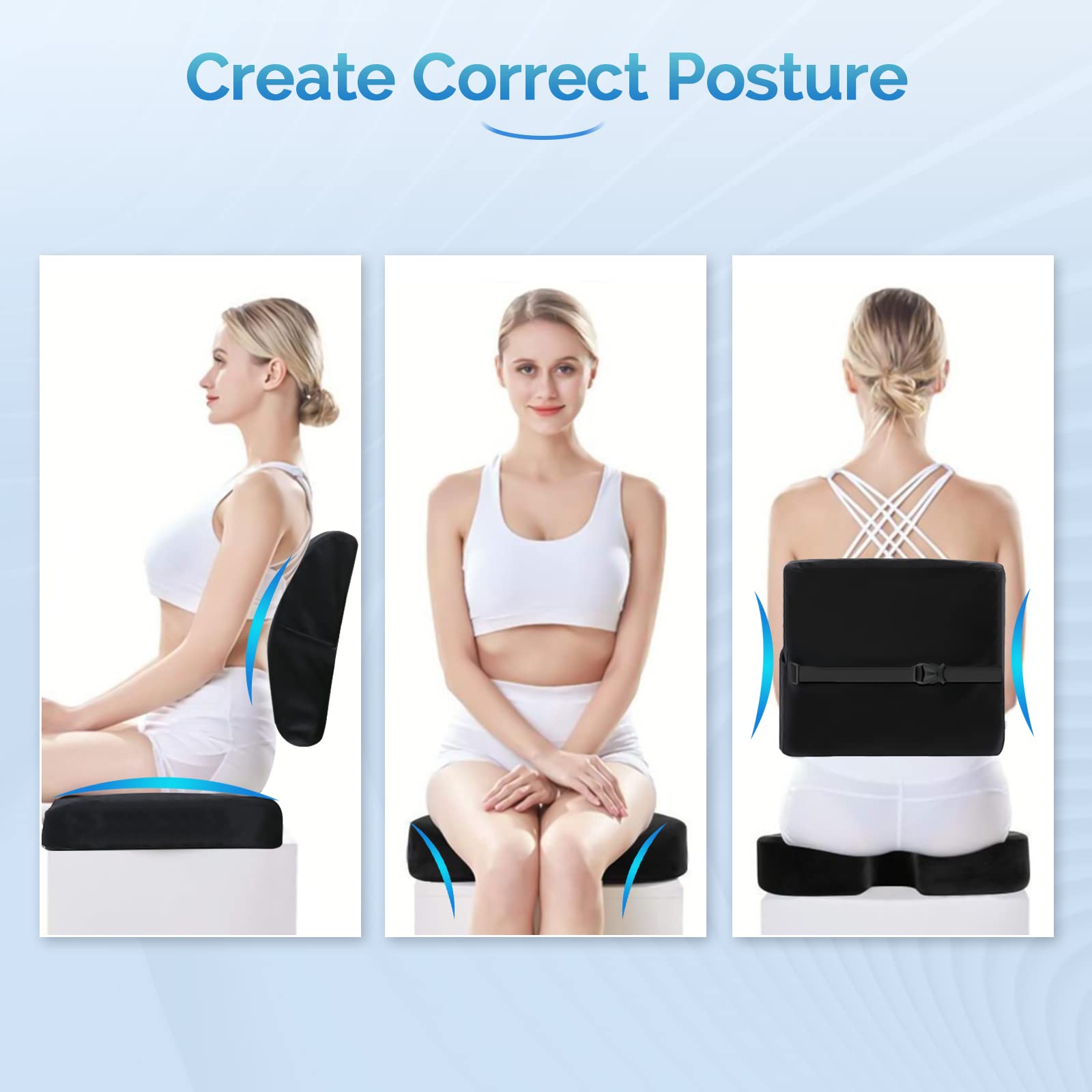 ESSORT Memory Foam Back and Seat Cushions Combo, Orthopedic Coccyx