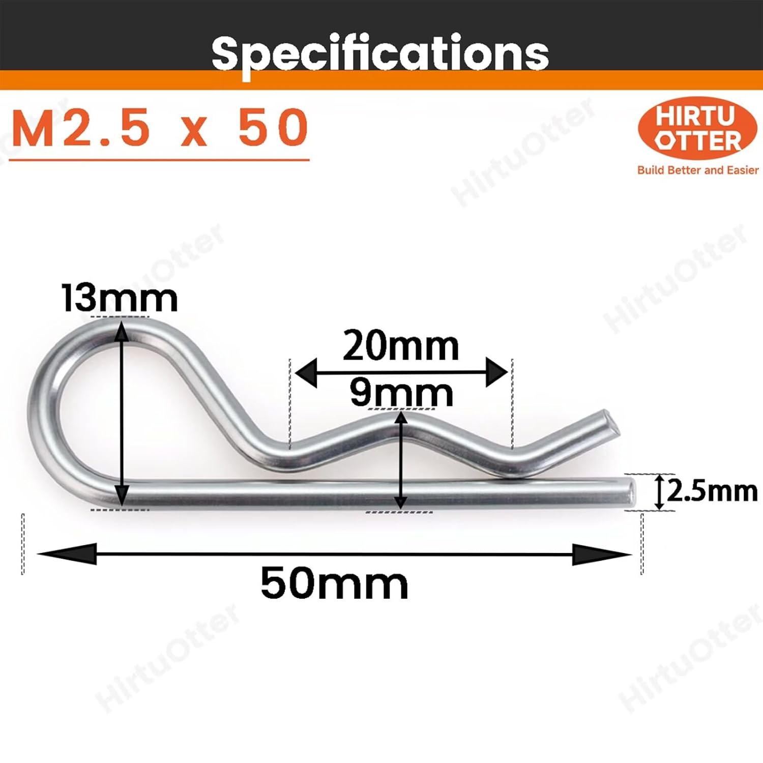 304 Stainless Steel R Clips Cotter Pins M2.5 x 50mm (12 PCS)