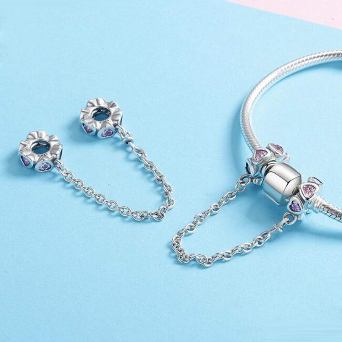 Koraliki ze srebra próby 925 Stoper łańcucha zabezpieczającego Charms dla Pandora Damska bransoletka z łańcuszkiem w stylu europejskim Biżuteria (amulety serca)