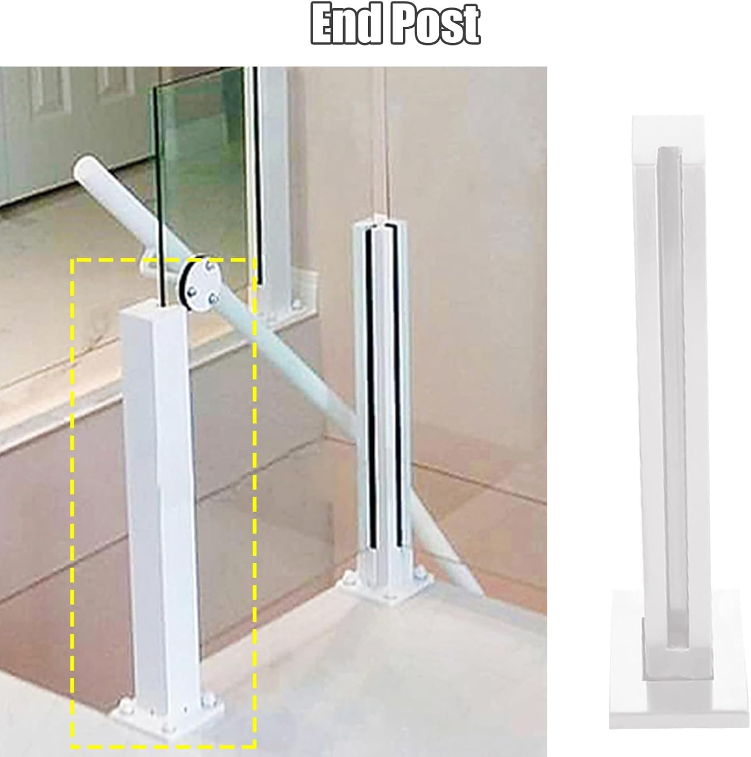 Square Glass Railing Post - White 304 Stainless Steel Balustrade for Indoor/Outdoor Decks & Balconies, Complete with Screws - Durable Fence Pole (150cm)