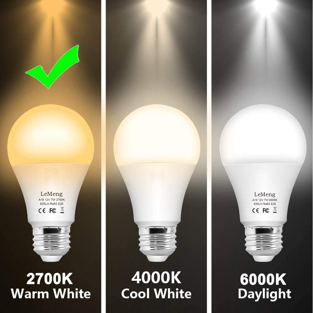 Featured Product LeMeng 12V LED Light Bulb 7W AC/DC 12volt Low Voltage(2700K Warm White) 60Watt A19 Bulbs Equivalent E26 Base- Landscape RV 12 Volt Battery Power System Off Grid Solar Lighting,Pack of 3