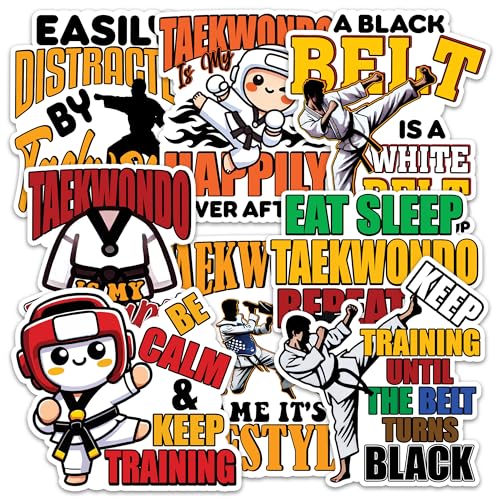 Image of Taekwondo Sticker 8 Pcs (Large Size) Vinyl Stickers Laptop Waterproof Decal for Car Bumper Water Bottle Notebook Luggage Window Birthday Decorations - Size 4 Inches