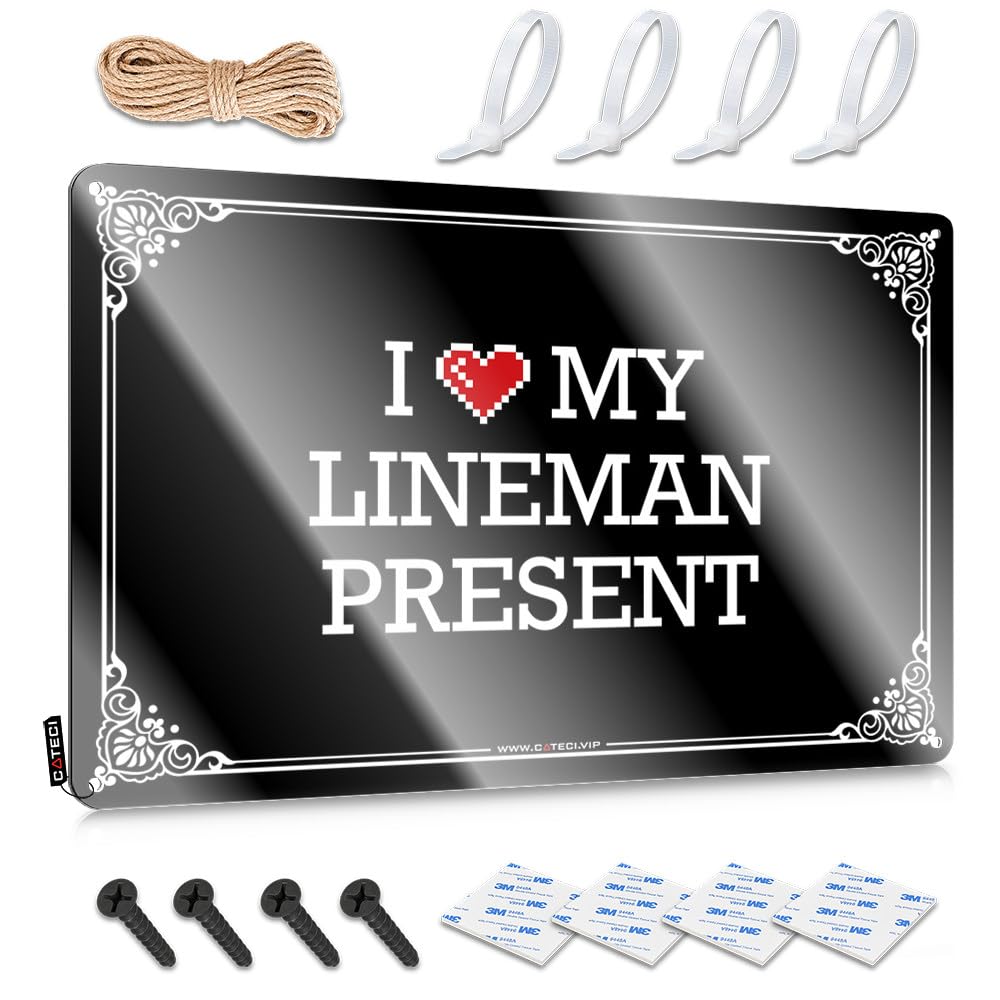 Fzfn Men's Colour Cats Restroom Tin Sign - I Love My Lineman Present Haves Rustic Wall Hanging(30X40cm)