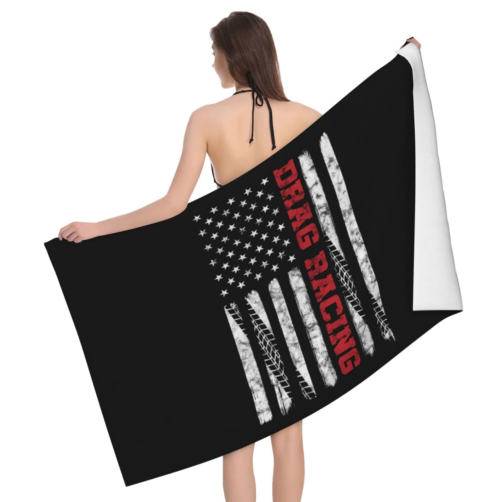 Lsjuee Racing American Flag Beach Towel Absorb Water Quick Dry Bath Towel, for Beach, Swimming Pool, Camping