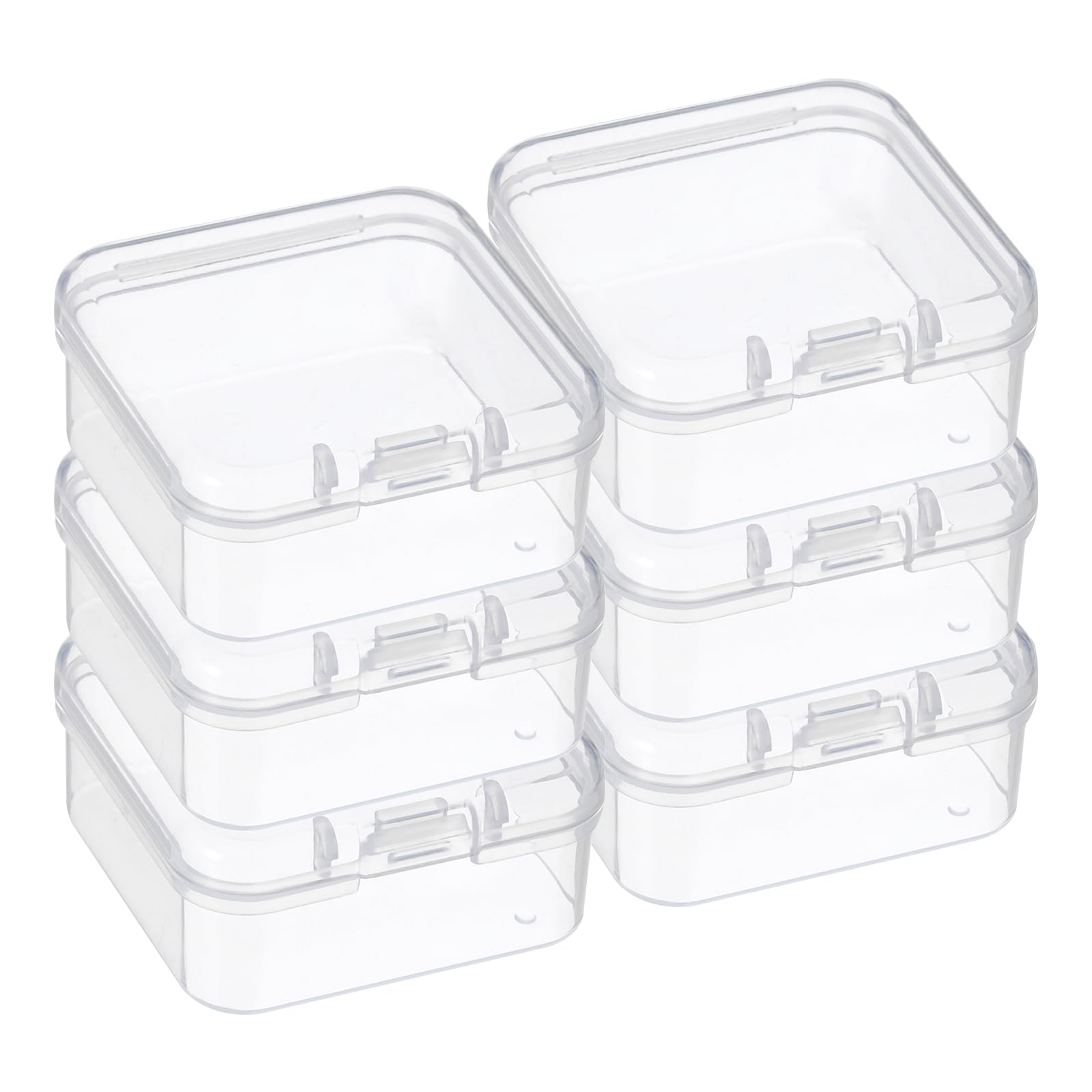 PATIKIL 1.8x1.8x1 Inch Clear Storage Box with Hinged Lid, 6Pack Plastic Stackable Rectangle Organizer Container for Bead Jewelry Small Item Art Craft