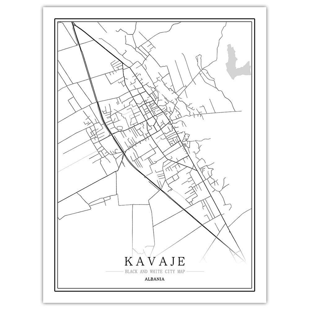 Impression sur toile Kavaje Albanie affiche de ville noir et blanc grand format 70x100cm
