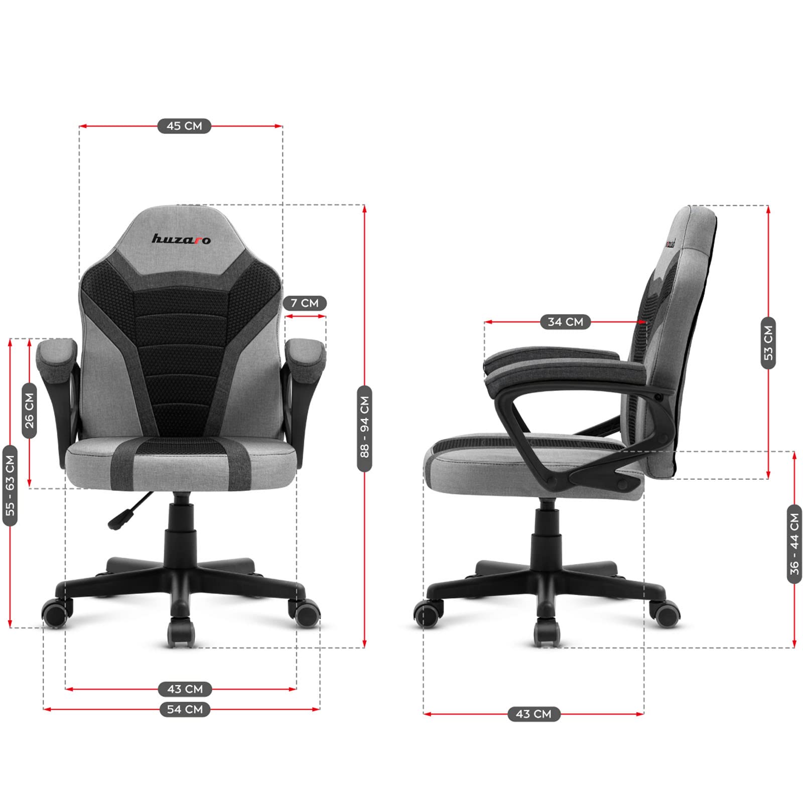huzaro Ranger 1 0 Gamingstoel voor kinderen, bureaustoel, gamerstoel, bureaustoel, ergonomisch, modern design, armleuningen, zithoogteverstelling, rubberen wielen