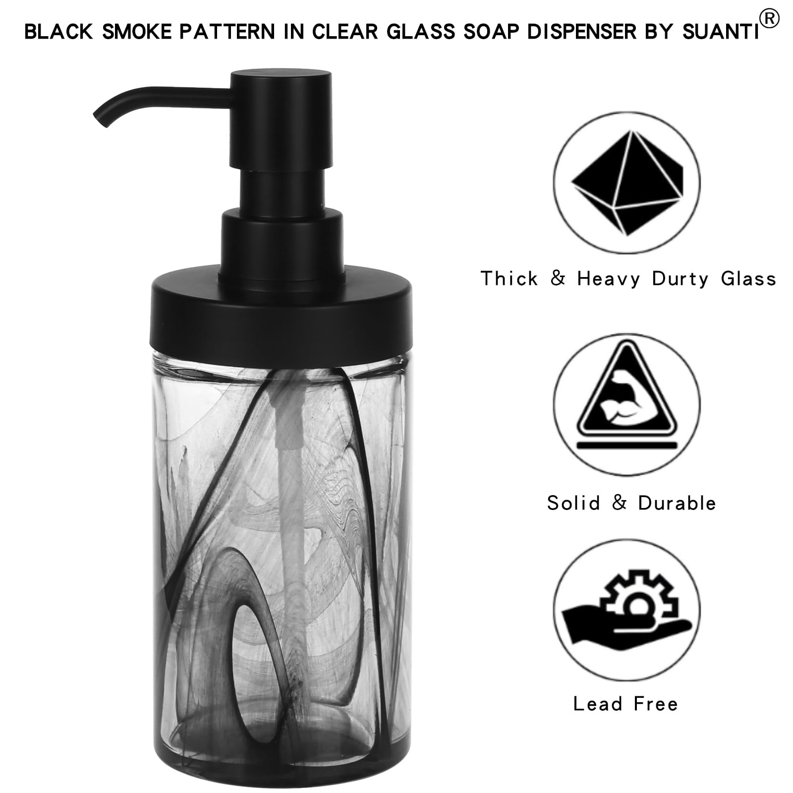 Dispenser per lozione nera, dispenser di sapone in vetro da 354,4 g, 2 dispenser di sapone per le mani per bagno e cucina, dispenser di sapone per piatti con pompa facile da premere ed