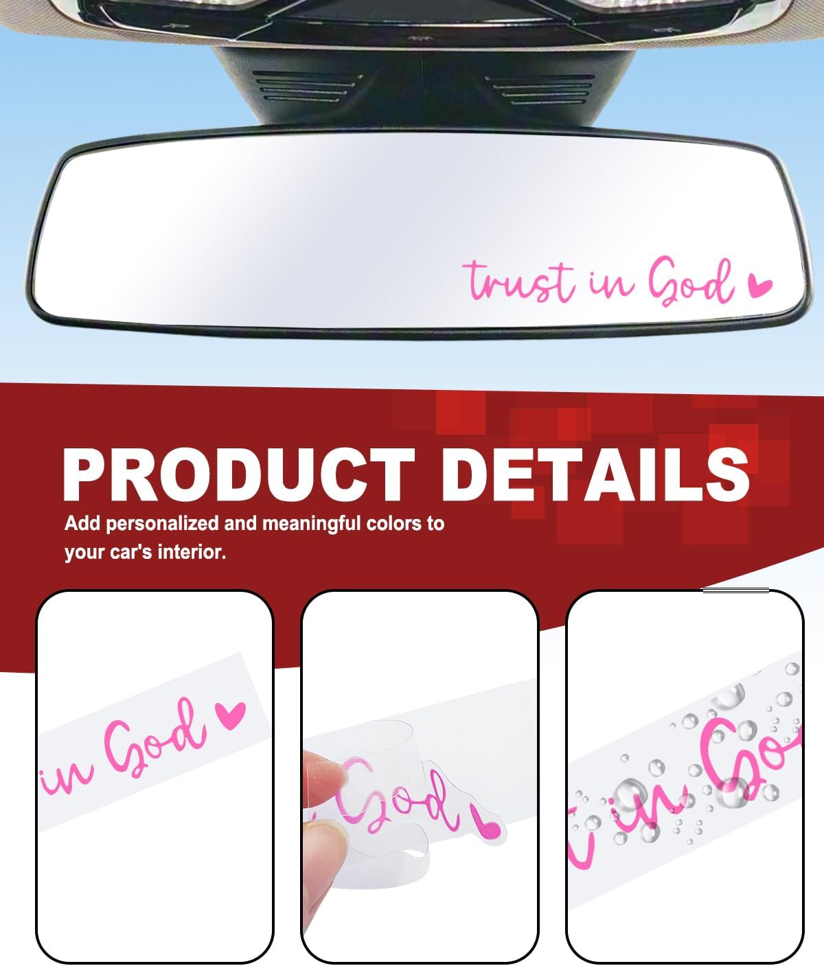 2 PCS Trust in God Rearview Mirror Decals, Christian Vinyl Car Rear View Mirror Decorative Stickers, Waterproof Religious Accessories for Women, Automotive, Window, Truck, Laptop(Pink) - Image 7