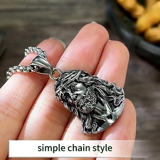 925 Sterling Silver Crown of Thorn Jesus Head Necklace Jesus Head