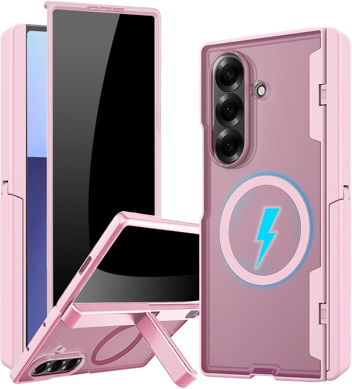 for Samsung Galaxy Z Fold 7 Magnetic Case with Stand, [Compatible with Magsafe] Military Grade Drop Bumper Built in Privacy Screen Protector Hinge Protection Rugger Cover for Z Fold 7 Pink