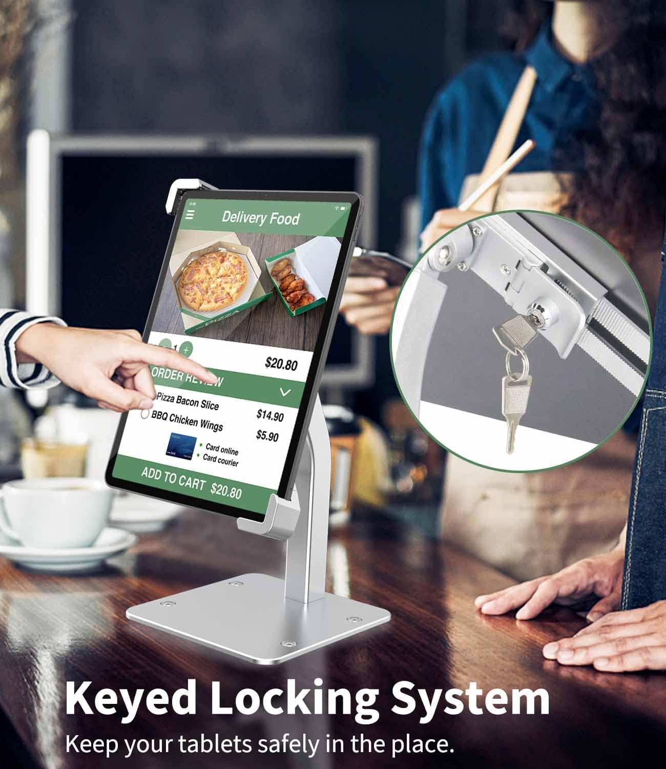Anti-Theft Tablet Kiosk POS Stand, Retail Countertop iPad Stand with Security Lock & Key, Heavy Duty Desk Tablet Holder for Business, for iPad Pro 13 12.9 Air, Galaxy Tab, Surface