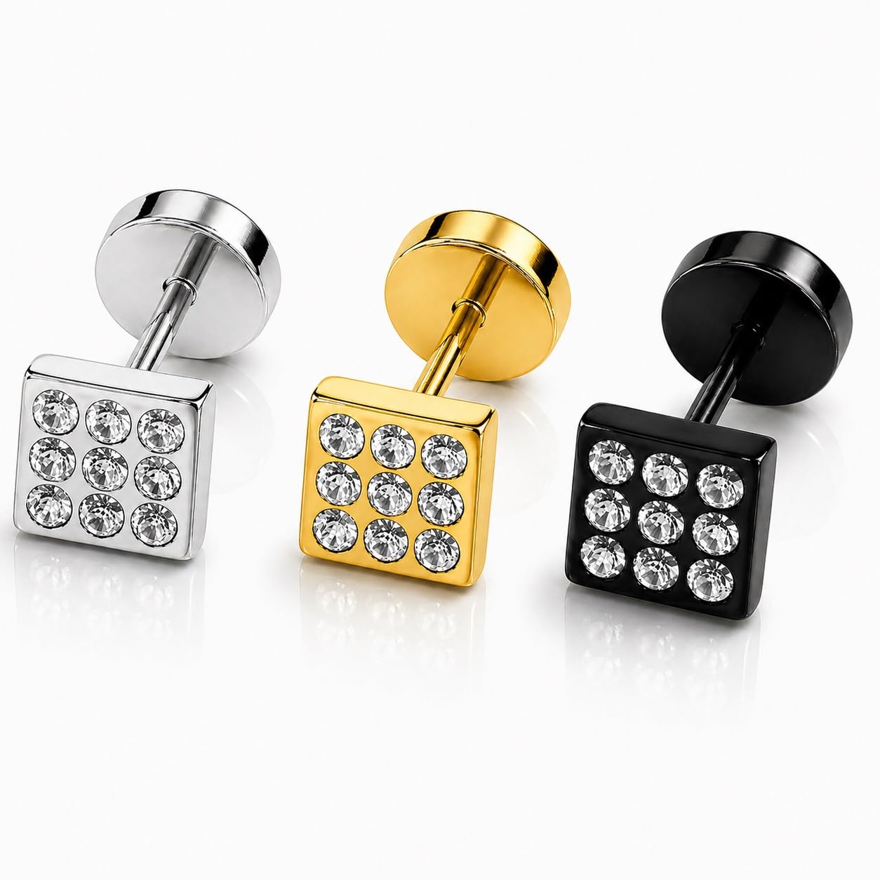 Single Stud Earring Golden,Silver & Black Sparkling Stylish & Anti-Tarnish Screw back Stainless Steel-image-25