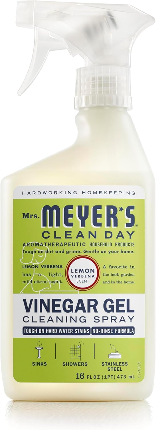 MRS. MEYER’S CLEAN DAY Vinegar Gel Cleaning Spray, Bathroom Use, No-Rinse Formula, Plant-Derived Cleaning Ingredients, Lemon Verbena, 16 Fl Oz, Pack of 1