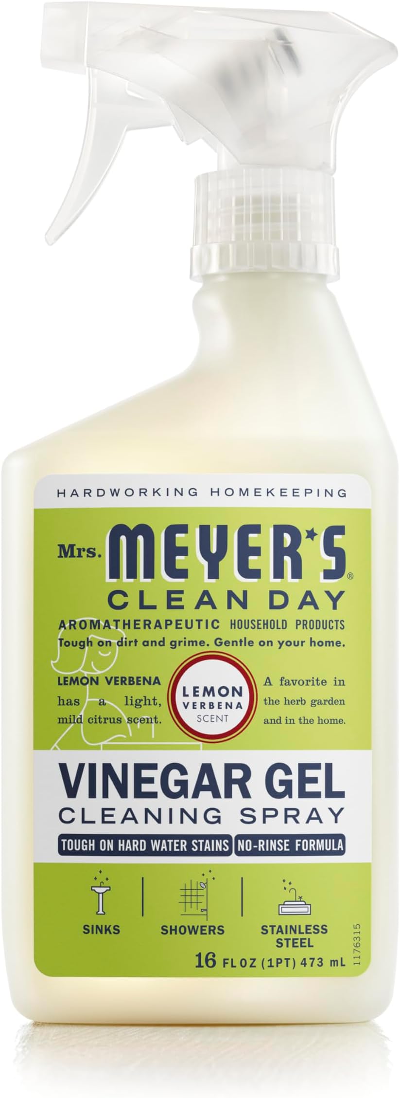 MRS. MEYER'S CLEAN DAY Vinegar Gel Cleaning Spray, Bathroom Use, No-Rinse Formula, Lemon Verbena, 16 Fl Oz, Pack of 1