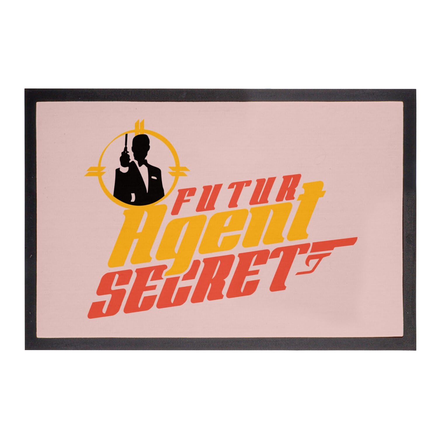 Paillasson rose futur agent secret tapis entrée original 75x50 cm motif humour héros de combat