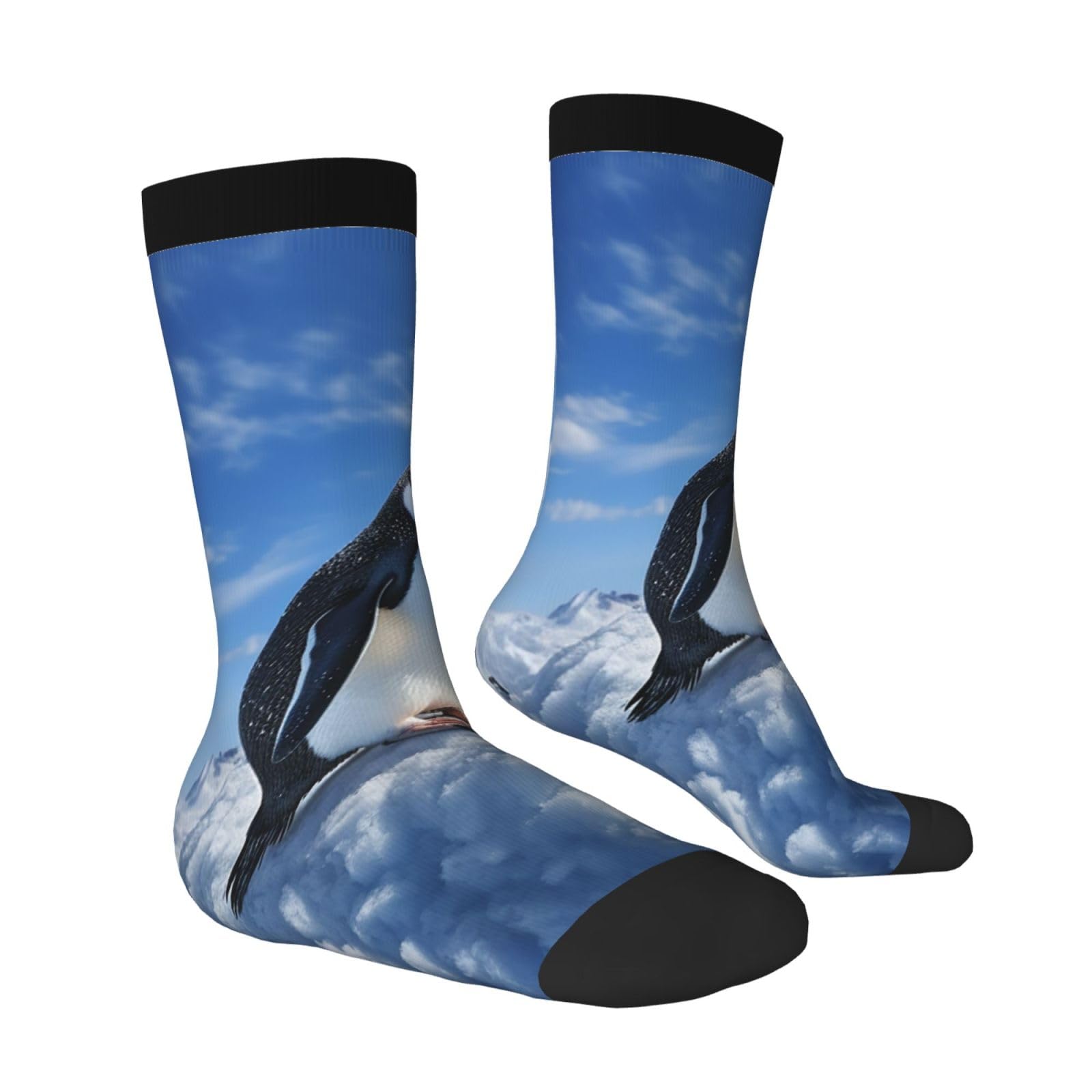 LZQPOEAS Snow mountain penguin Athletic Socks Unisex Cushioned Crew Socks Hiking Running Calf Sock Soft Above Ankle Sock