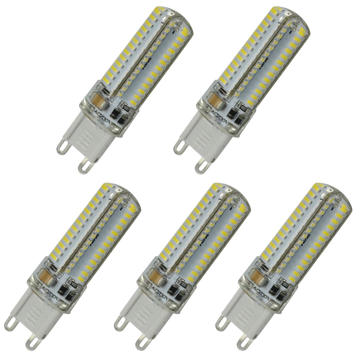 Aoxdi G9 LED Light Bulbs 6W, 104 SMD 3014 Crystal LED Spotlight Lamp, AC220-240V, 5-Pack