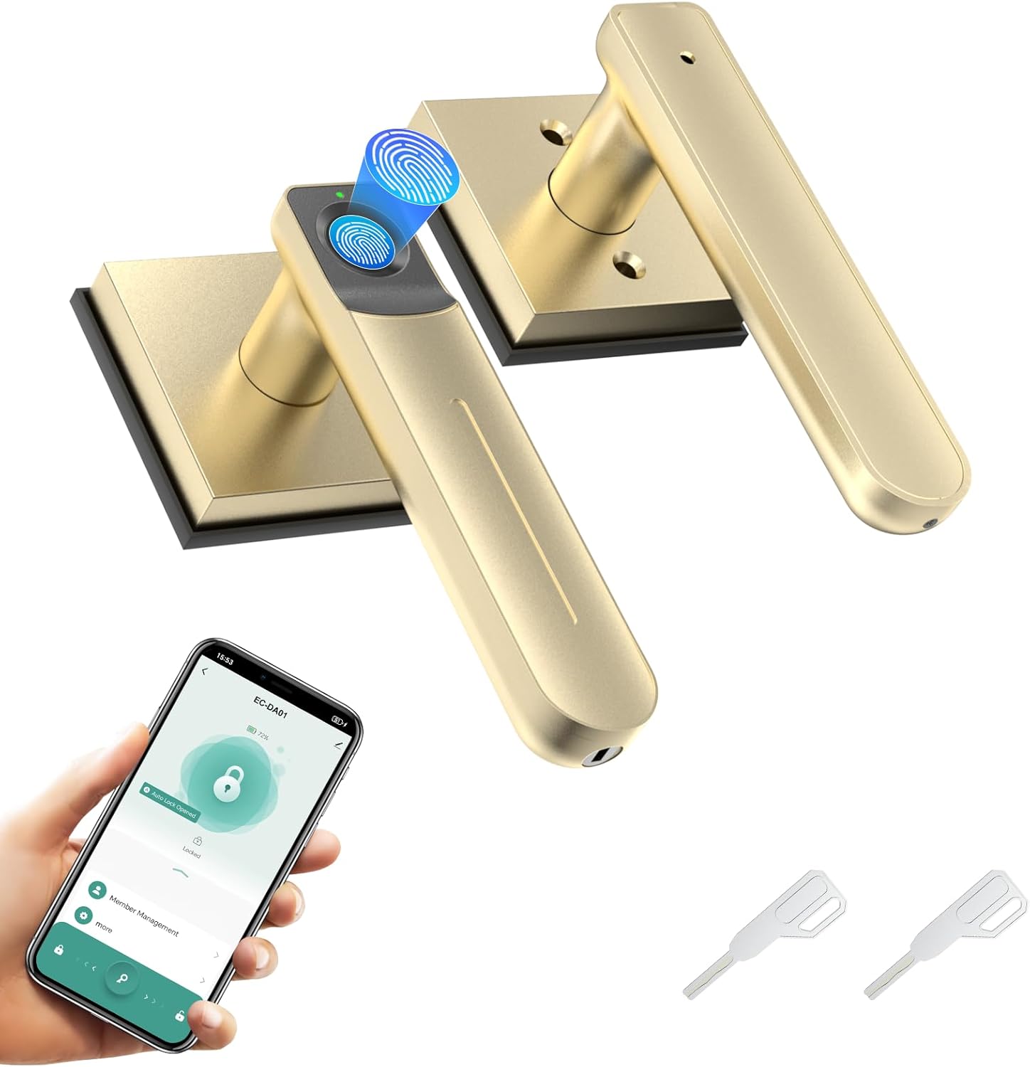 Fingerprint Door Lock & Biometric Door Knob with App – 3-in-1 Keyless Entry Smart Door Lock with Auto-Lock & Interior Lockable, Secure Your Home, Office, Bedroom & Apartment Gold Fingerprint Door Lock & Biometric Door Knob with App – 3-in-1 Keyless Entry Smart Door Lock with Auto-Lock & Interior Lockable, Secure Your Home, Office, Bedroom & Apartment Gold
