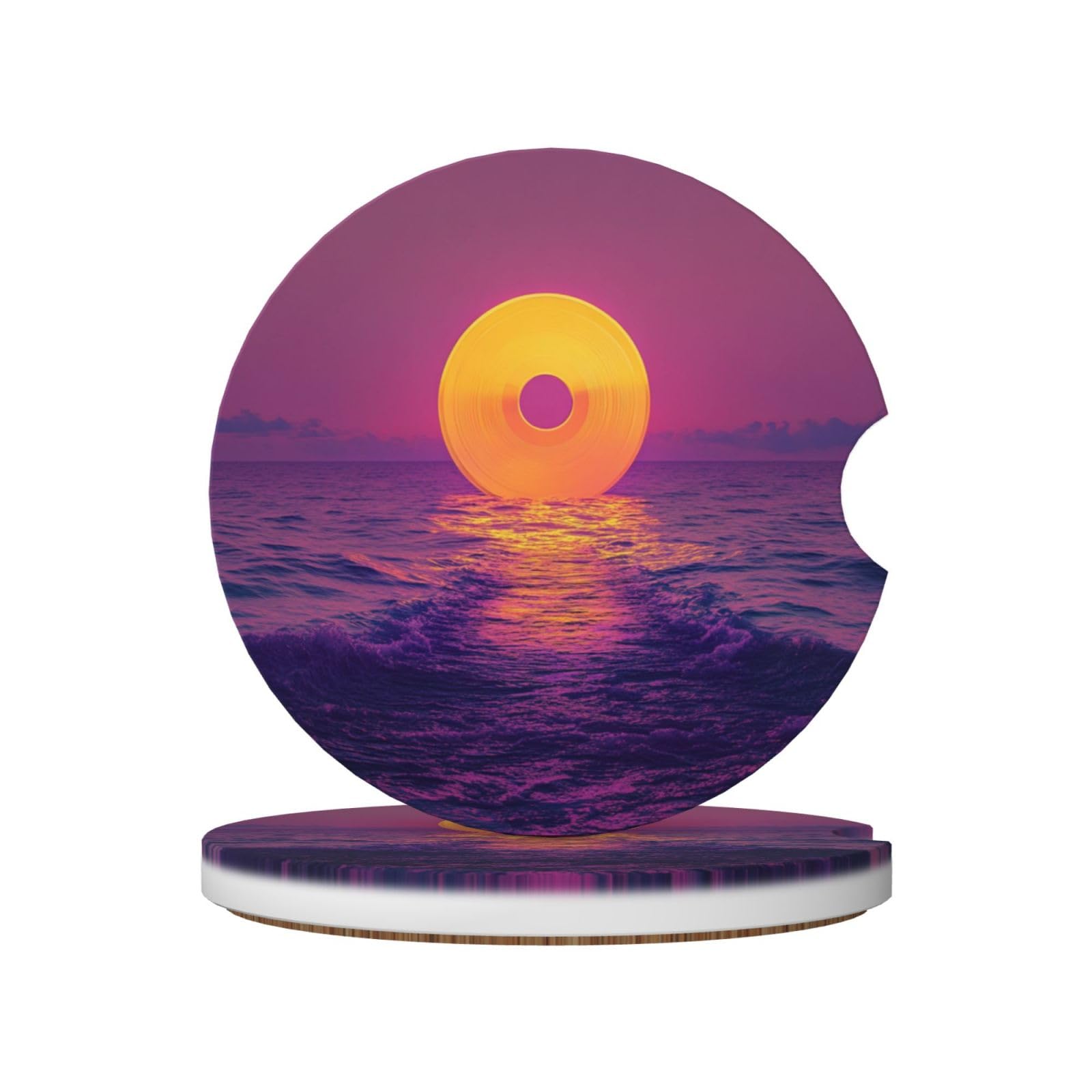Disc Record The Sunset Yellow and Purple Ceramic Coasters,2pcs