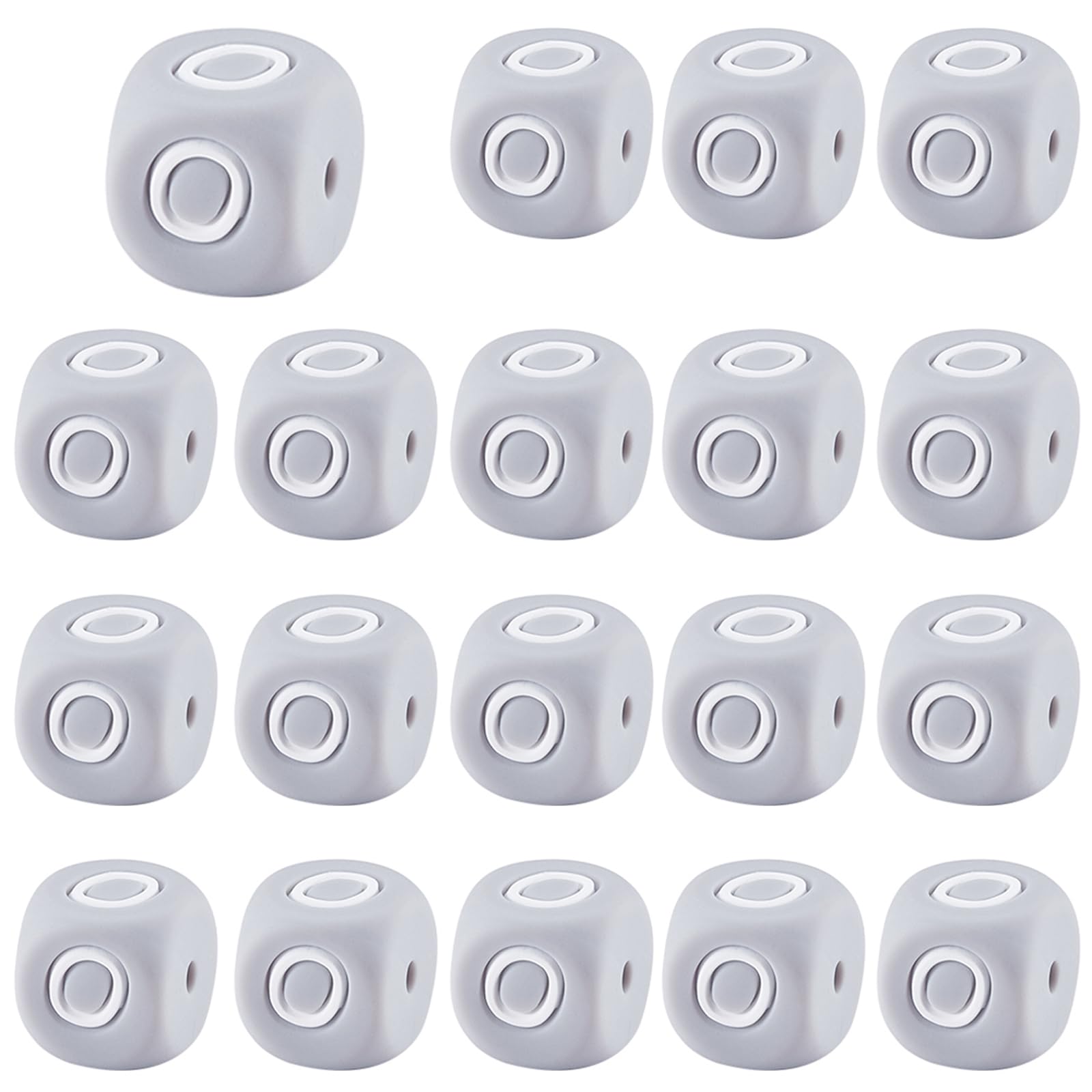LEGENTLISUR 20Pcs Silicone Letter Beads 12mm Cube Vowel Grey Alphabet Beads for Friendship Bracelets Necklaces Words Jewelry Keychains Crafting DIY Projects (Letter O)