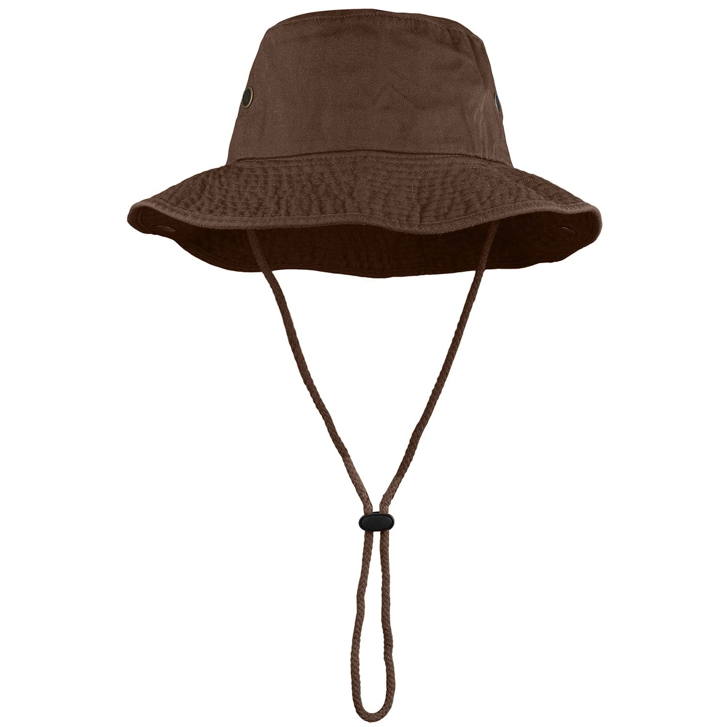 Sombrero de ala ancha para senderismo, pesca, safari, boonie, 100% algodón, protección solar UV para hombres y mujeres, actividades al aire libre, Marrón oscuro, S/M