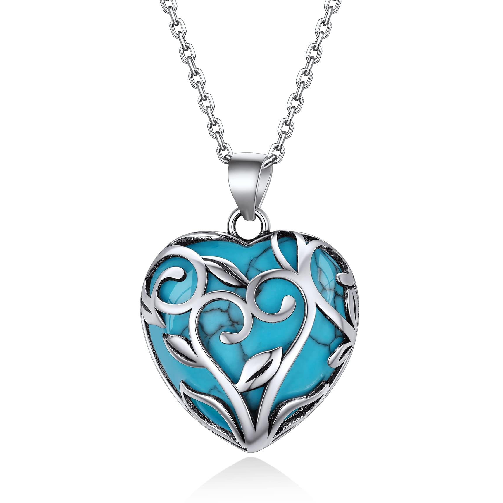 Bestyle Tree of Life Wrapped Healing Crystal Necklaces 12 Month Birthstone Pendant for Women, Crescent/Heart Gemstone Jewelry, Vintage Birthday Gifts/Energy Gift