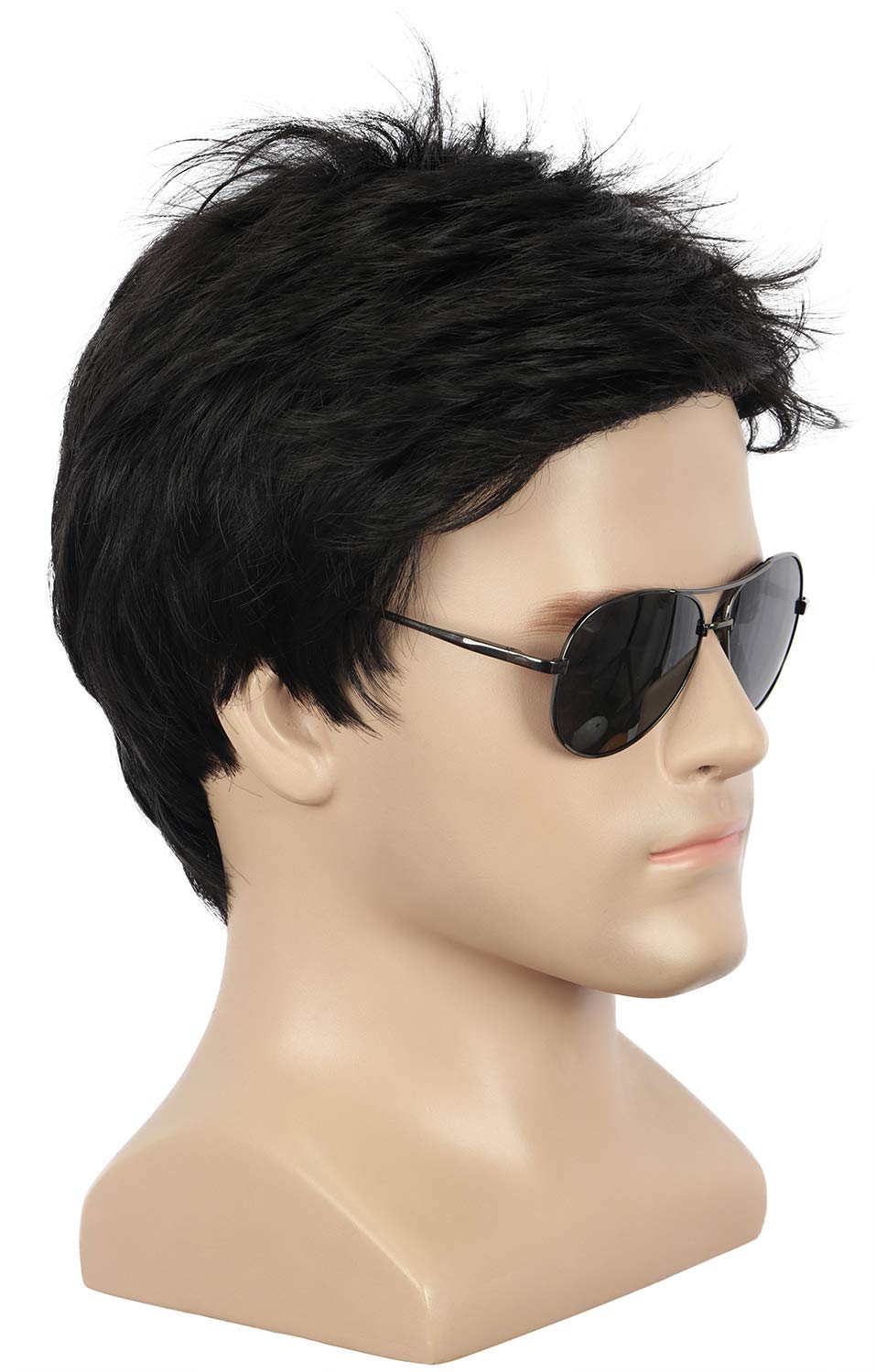 Yuehong Men Short Black Wig Film Cosplay Costume Hair Heat Resistant Synthetic Fibers Durable Breathable Wig - Image 2