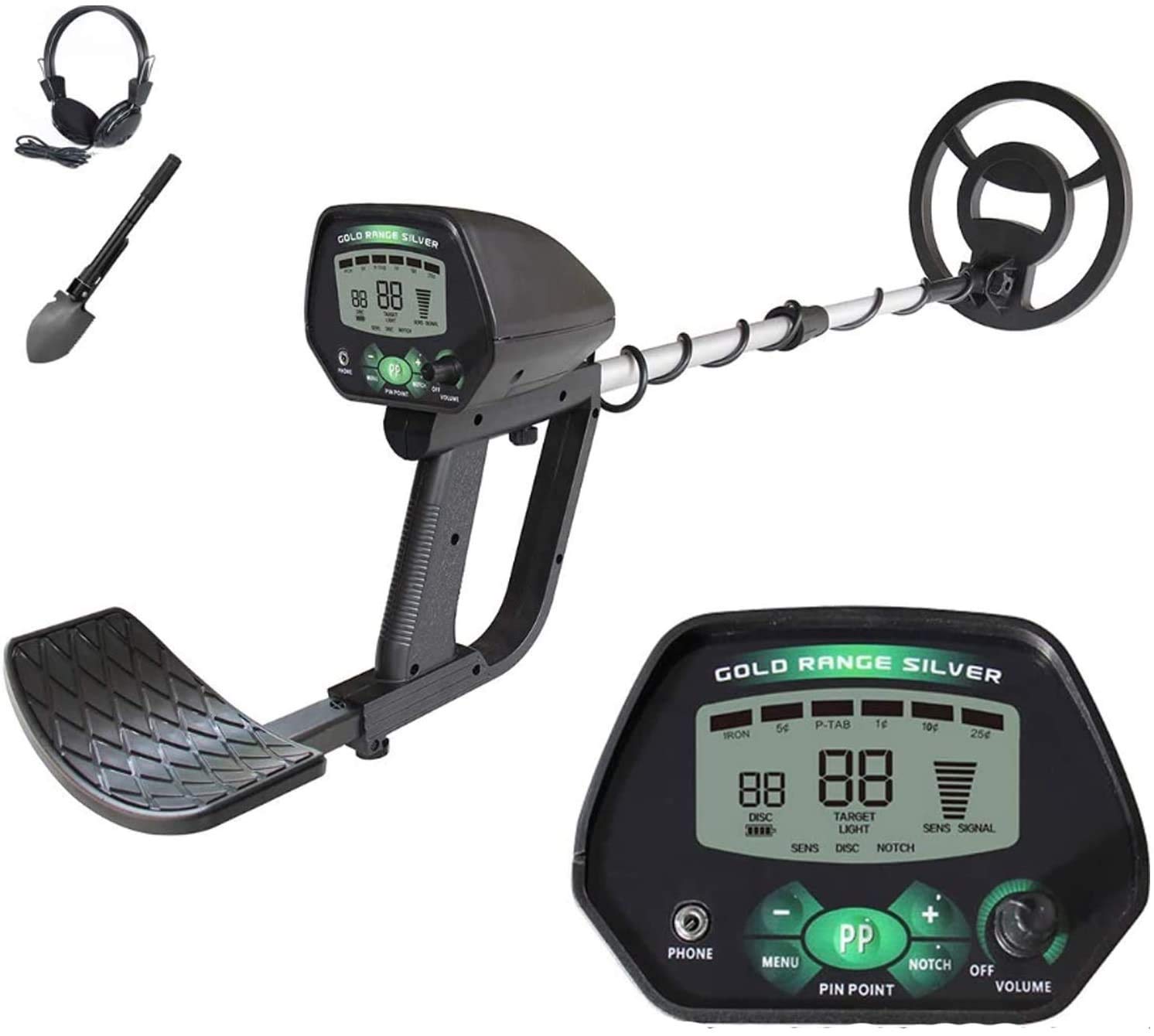 Rilevatore di Metalli Portatile per Prodotti scientifici per Adulti e Bambini, Display LCD con Luce Regolabile, Disco e tacca e modalità Pinpoint, 245 mm