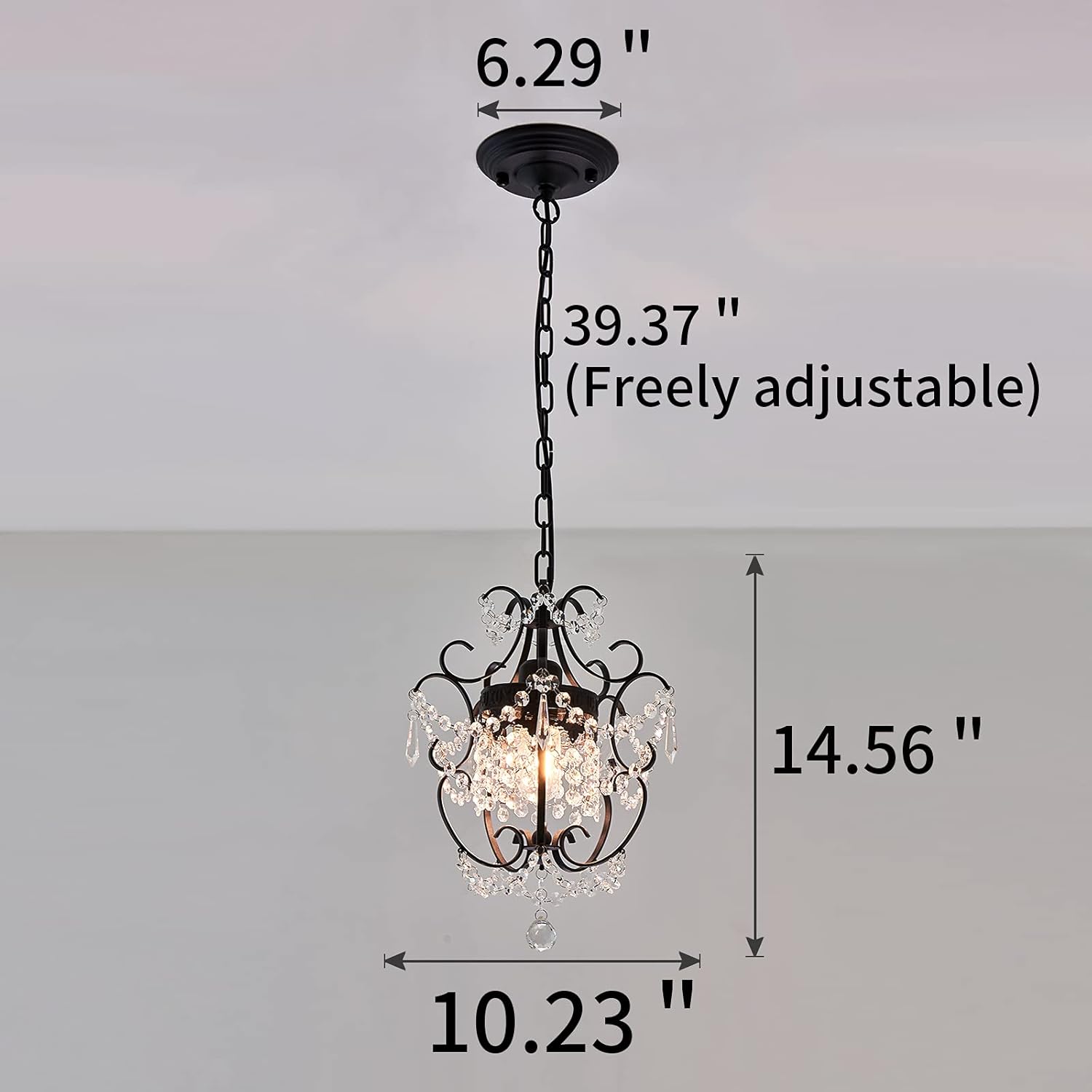 CVKASH Small Crystal Chandelier，Black Modern Mini Crystal Pendant Light Fixture，Ceiling Light for Kitchen Dining Room Girls Room Bedroom Closet Farmhouse（1-Light） - - 