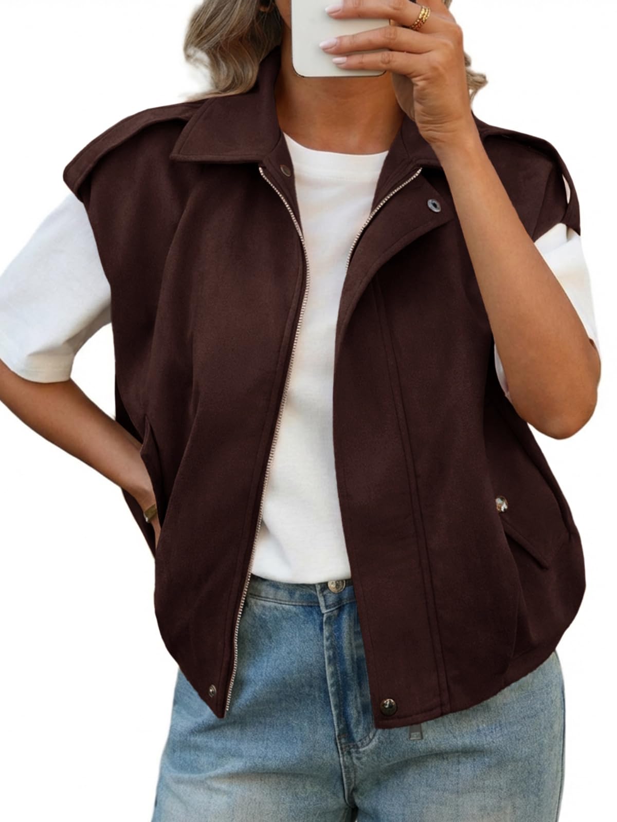 Cicy Bell Damen Ärmellose Jacke Crop Weste Leichte Sommerjacke Kurz Übergangsjacke Westen mit Reißverschluss