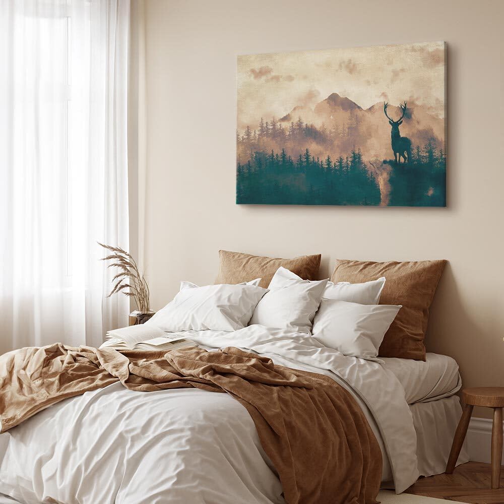 decomonkey Impression sur Toile Cerf Nature 90x60 1 Pièce Cadre en Bois