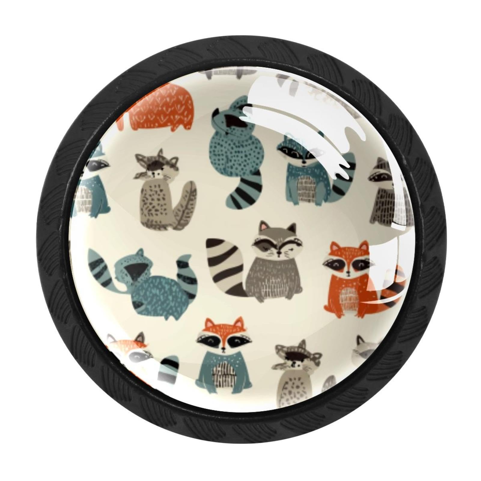 CHENZZZZ 4 Pack Cabinet Handles Black Raccoons Pattern (3) Cabinet Knobs Draw