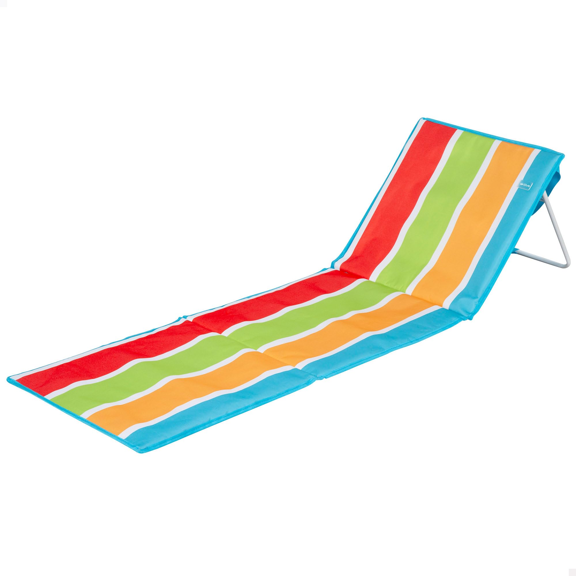 AKTIVE 62681 Beach Mat with Backrest, Padded, Supports 110 kg, Foldable, Steel Frame, Oxford Fabric, Carry Shoulder Handle, Reclining Lounger, 155 x 52 x 40 cm, Multi-Coloured