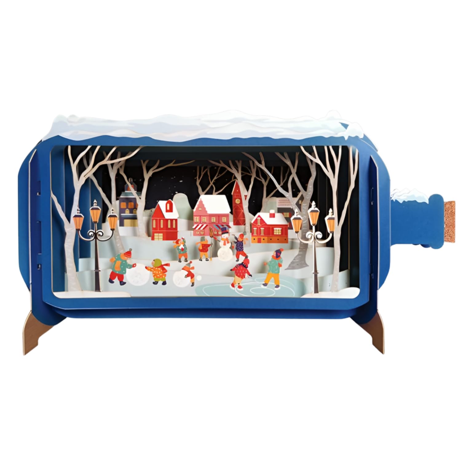 Message In A Bottle Festive Xmas Village Pop Up Christmas Card By Alljoy Cards XMIB079, Blue, 24cm x 12cm